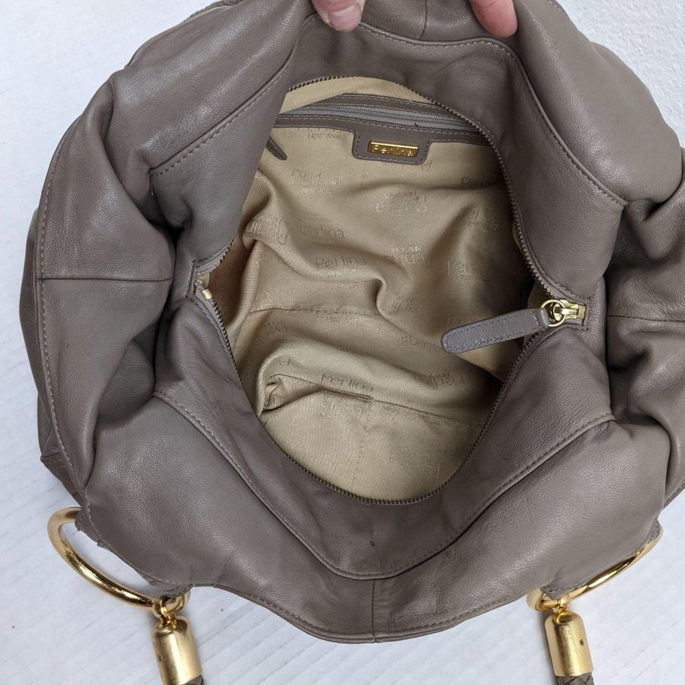 Perlina Tan Leather Braided Strap Tote - Picture 9 of 10